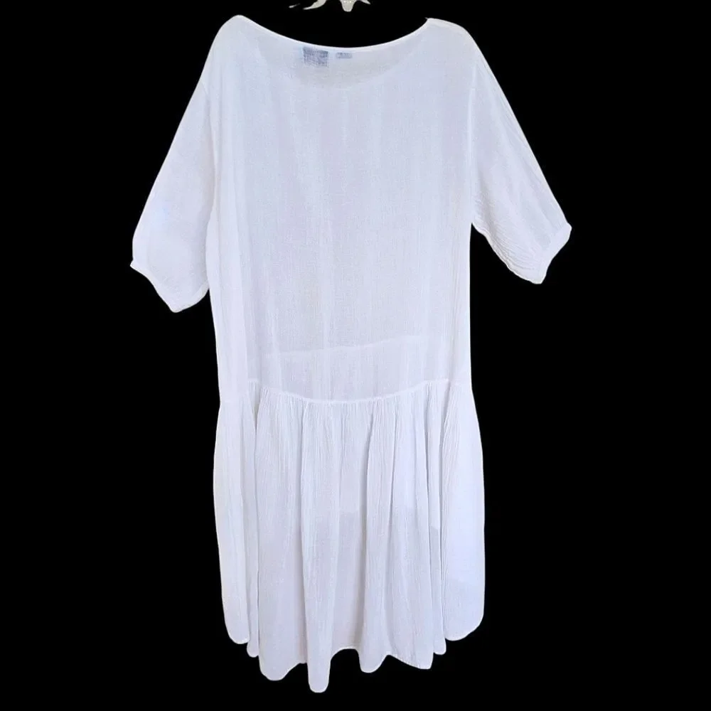 Vineyard Vines White Cotton Gauze High Low Ruffle Dress Made in Italy Oversize S